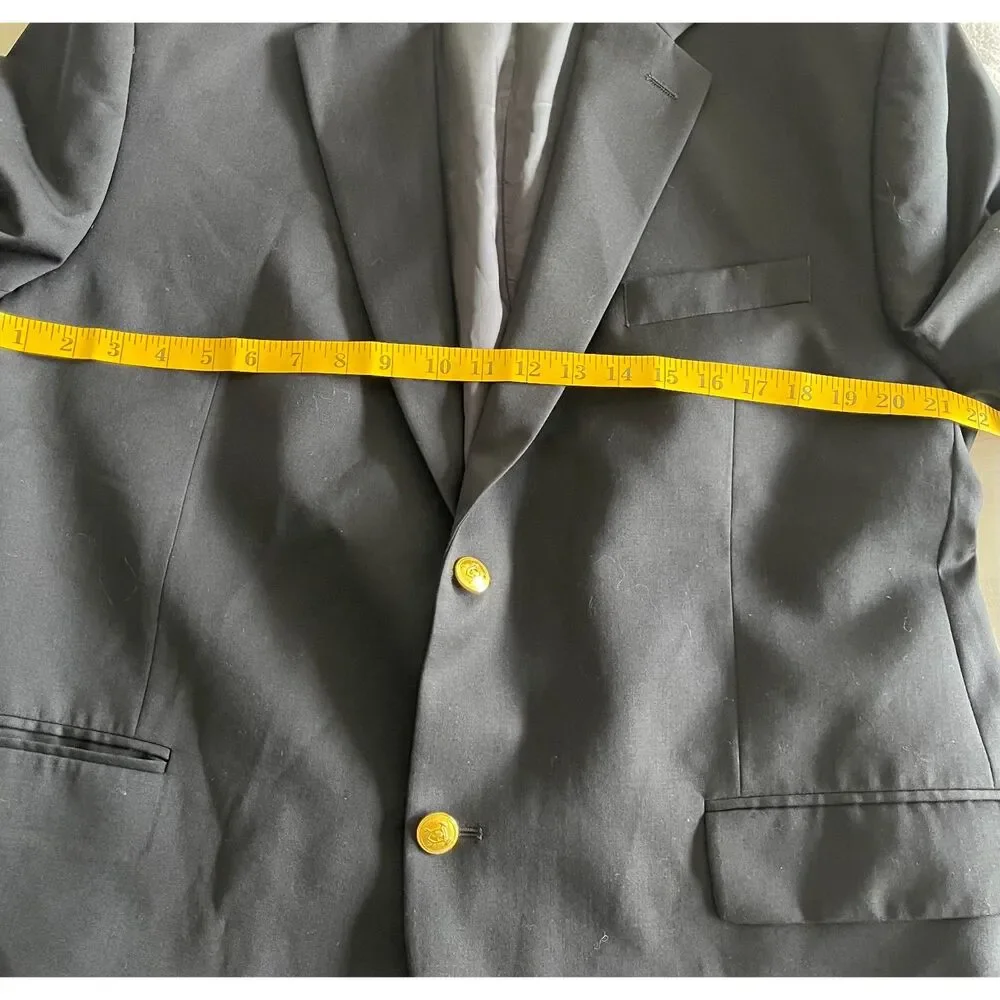 Ralph Lauren pure new wool sport coat blue gold buttons black label men's 46R